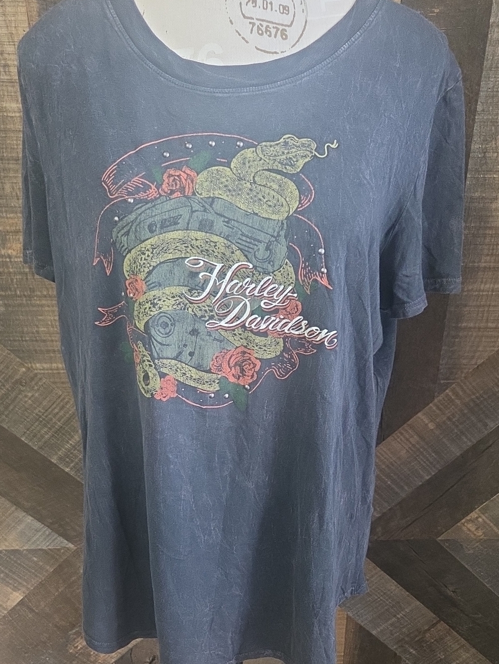 Harley-Davidson Navy Short Sleeve Tee with Snake & Rose Graphic